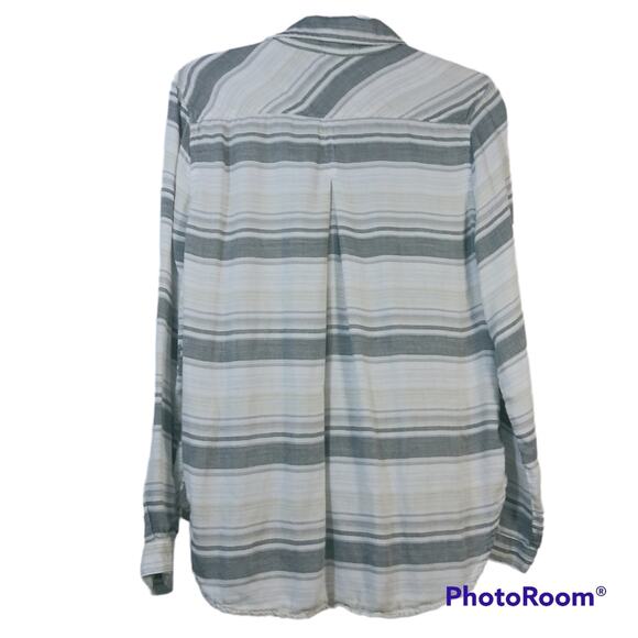 Bella Dahl Cream Tan Stripe Button Up Size L - Picture 2 of 7